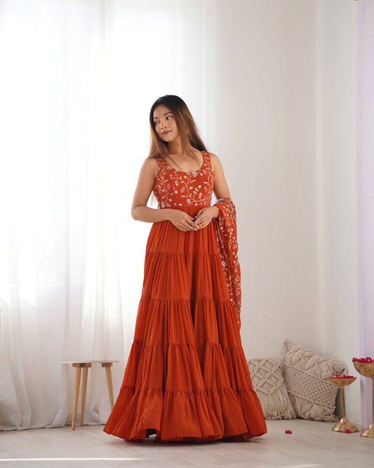 Red Pure Soft Fox Georgette Anarkali Suit Set With Huge Flair, Dupatta & Pant