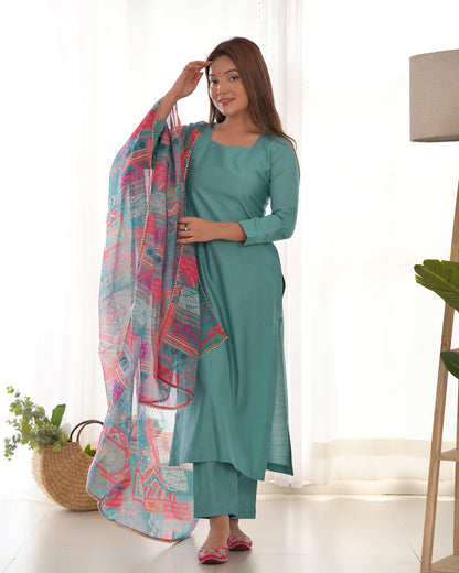 Sea Green Solid Viscose Kurta Set By Stylish Ethnic