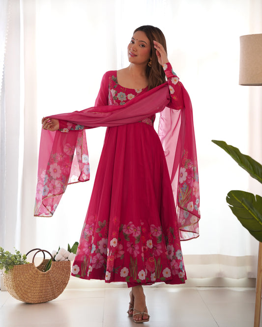 Pink Color Organza Silk Three Piece Anarkali Suit