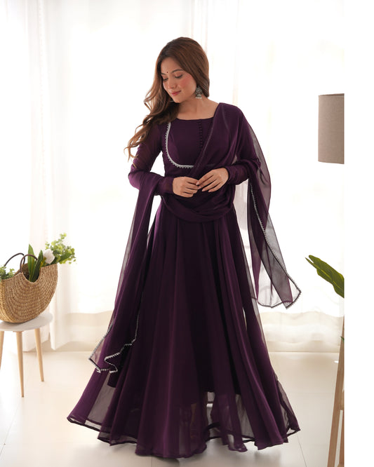 Fascinating Purple Georgette Festival Wear Gown With Dupatta By Stylish Ethnic
