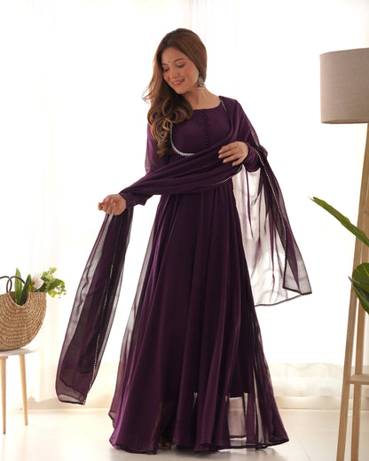 Fascinating Purple Georgette Festival Wear Gown With Dupatta By Stylish Ethnic