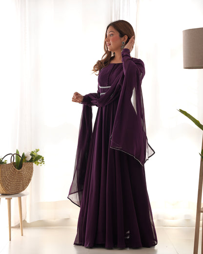Fascinating Purple Georgette Festival Wear Gown With Dupatta By Stylish Ethnic