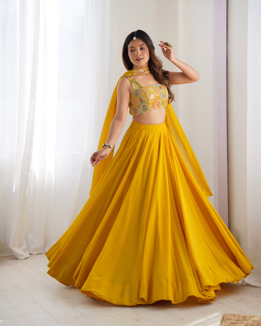Introducing Our Exquisite Pure Soft Fox Yellow Georgette Lehenga Choli Set