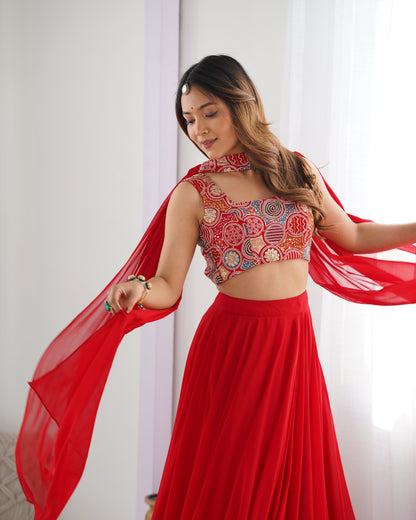 Introducing Our Exquisite Pure Soft Fox Red Georgette Lehenga Choli Set