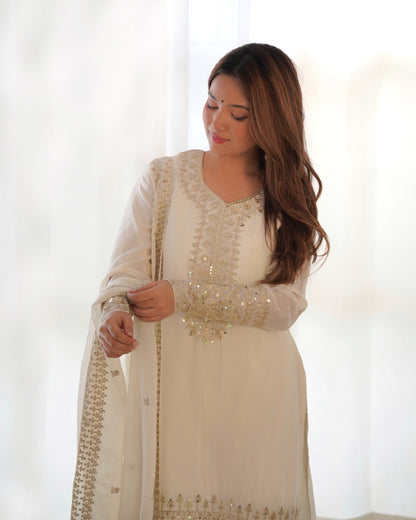 Luxury Pure Chinon Silk Kurta Set with Exquisite Zari, Sequins & Embroidery Work – Festive & Partywear