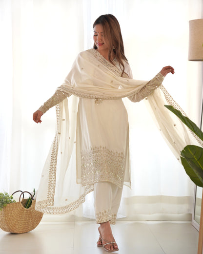 Luxury Pure Chinon Silk Kurta Set with Exquisite Zari, Sequins & Embroidery Work – Festive & Partywear