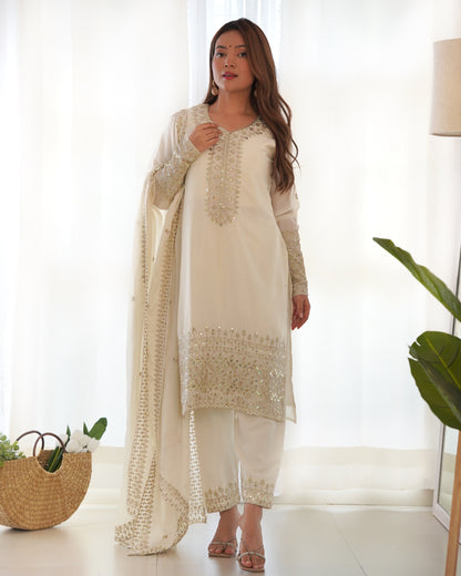 Luxury Pure Chinon Silk Kurta Set with Exquisite Zari, Sequins & Embroidery Work – Festive & Partywear