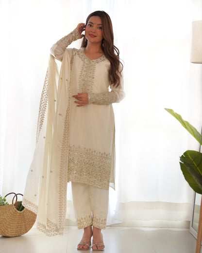 Luxury Pure Chinon Silk Kurta Set with Exquisite Zari, Sequins & Embroidery Work – Festive & Partywear