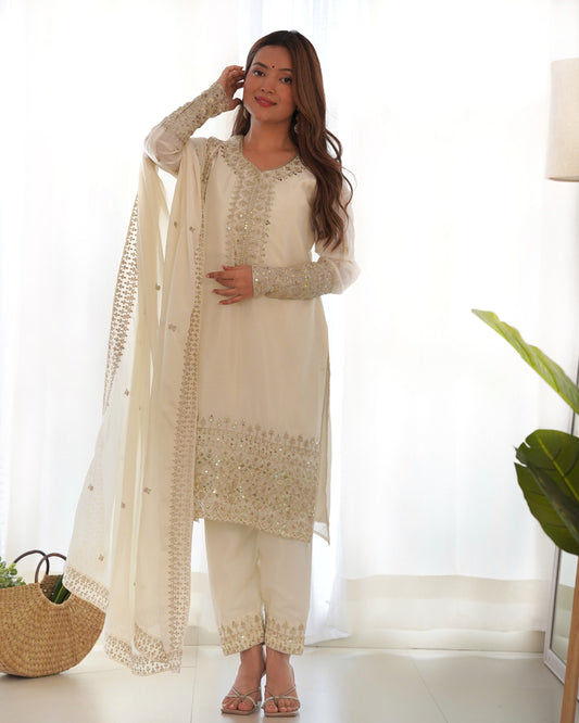Luxury Pure Chinon Silk Kurta Set with Exquisite Zari, Sequins & Embroidery Work – Festive & Partywear