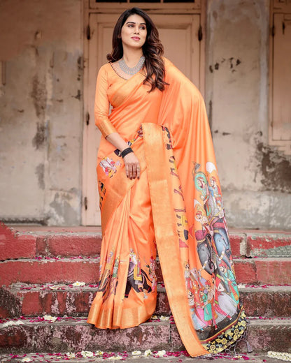 Silk Digital Printed Saree (Rich pallu and an intricate brocade blouse)