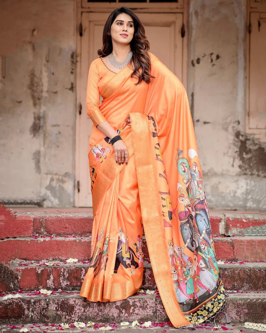 Silk Digital Printed Saree (Rich pallu and an intricate brocade blouse)