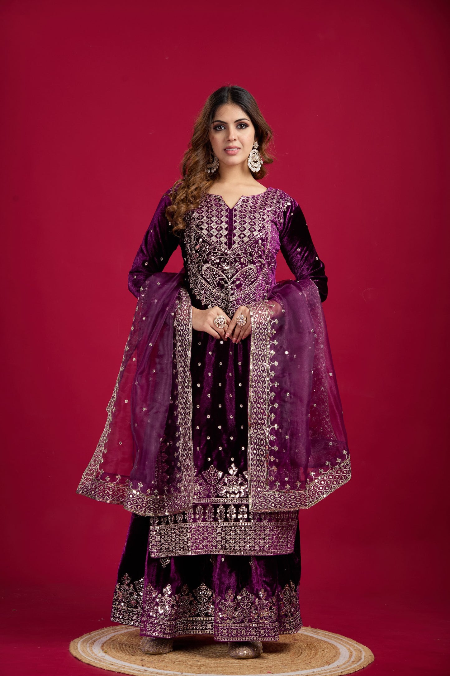 Velvet Purple Color Sharara Suit For Sangeet Night