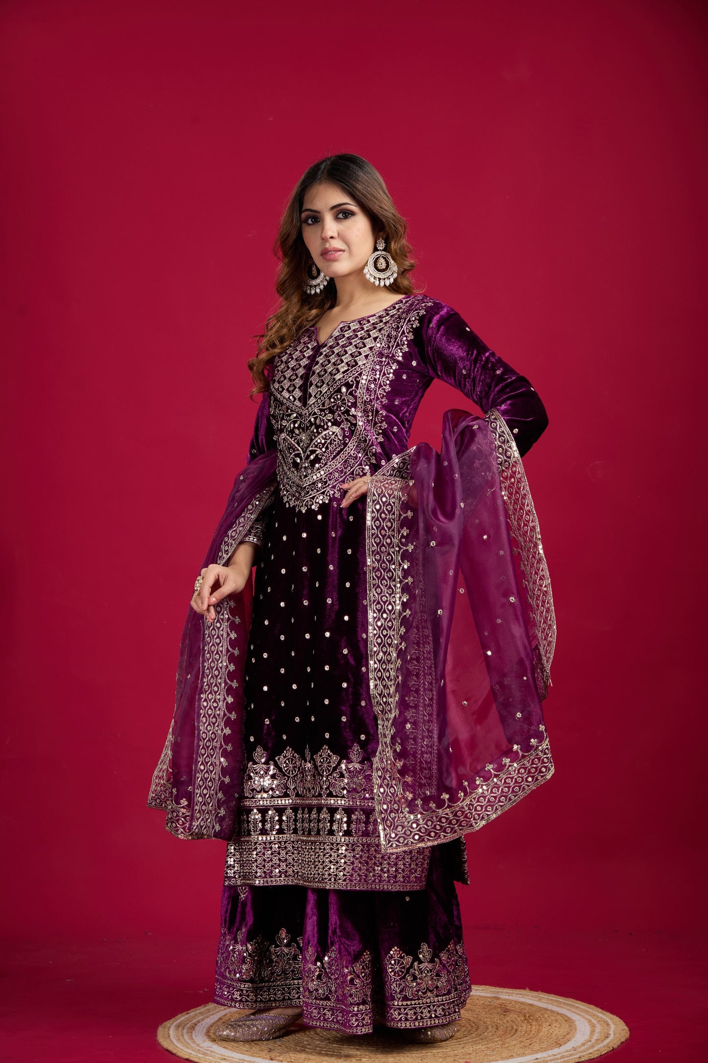 Velvet Purple Color Sharara Suit For Sangeet Night