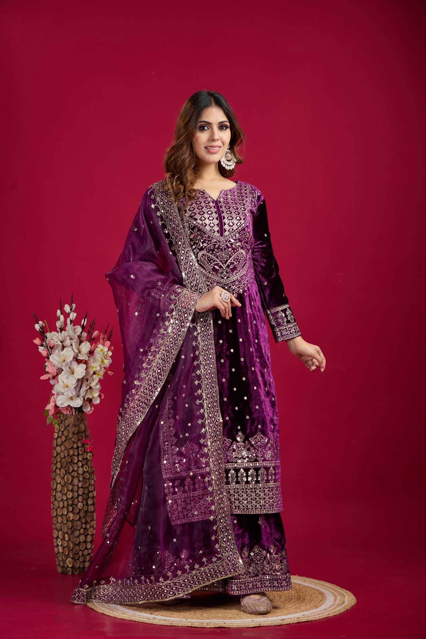 Velvet Purple Color Sharara Suit For Sangeet Night