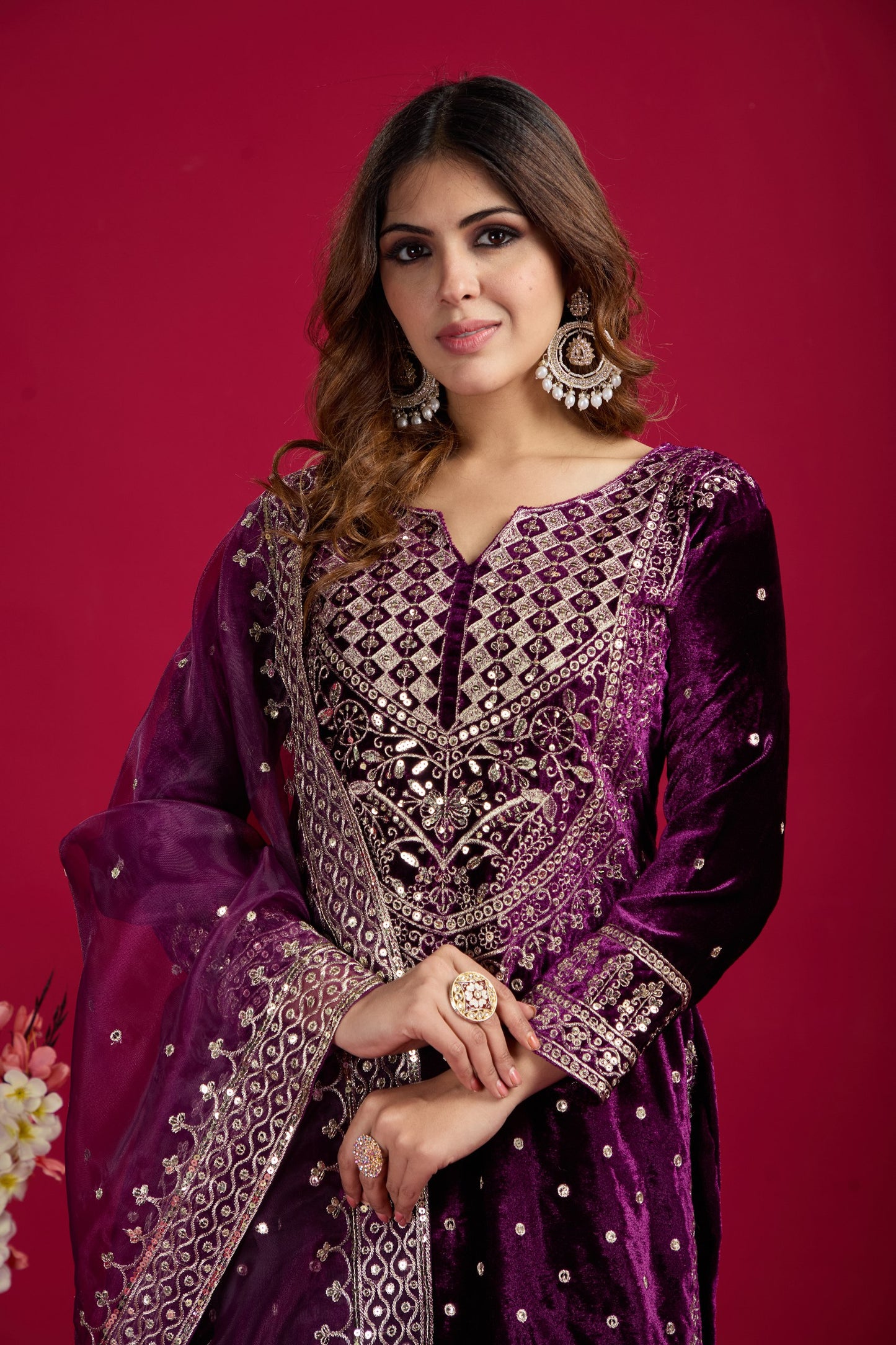 Velvet Purple Color Sharara Suit For Sangeet Night