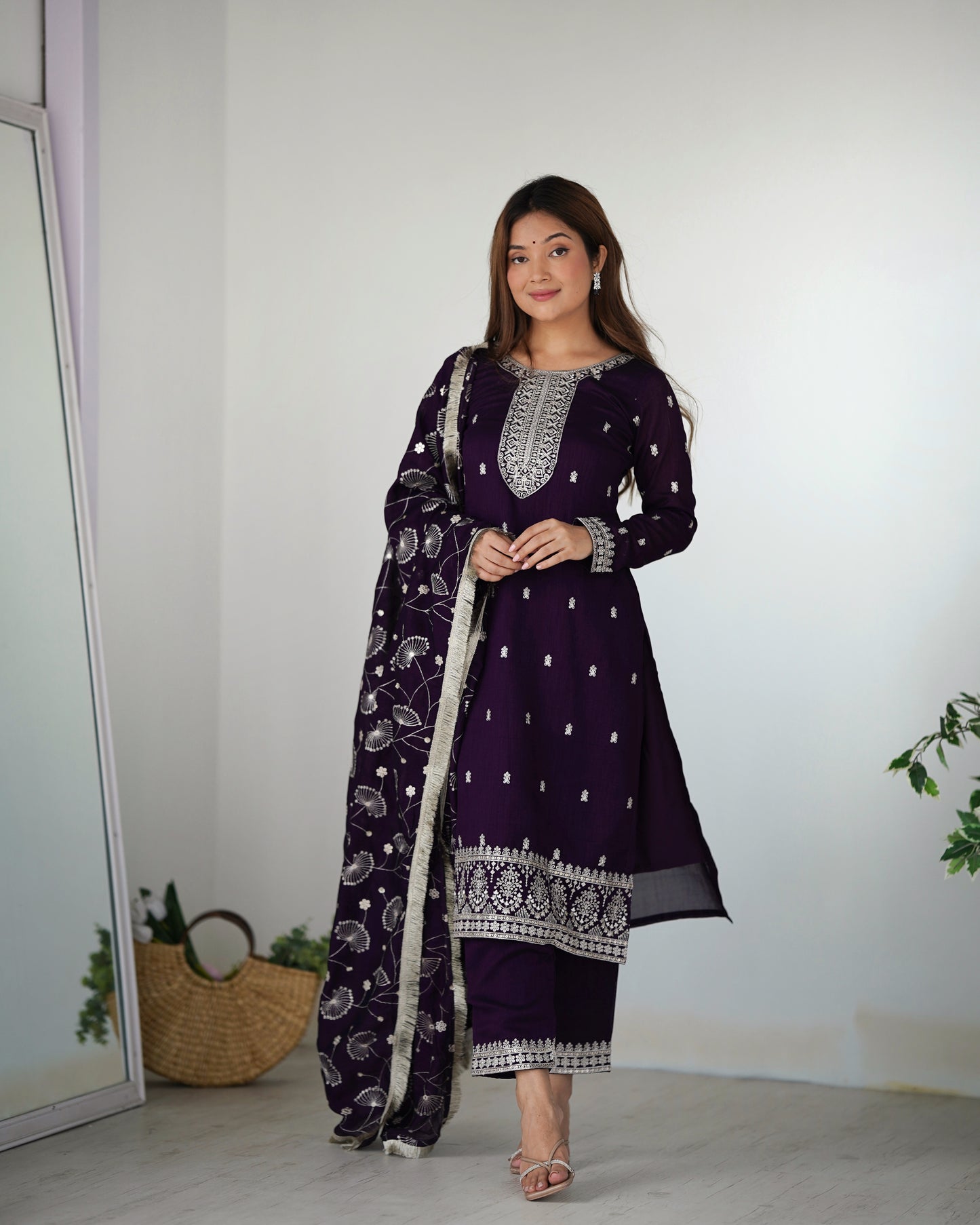 Purple Color Rangoli Silk Three Piece Kurti Suit