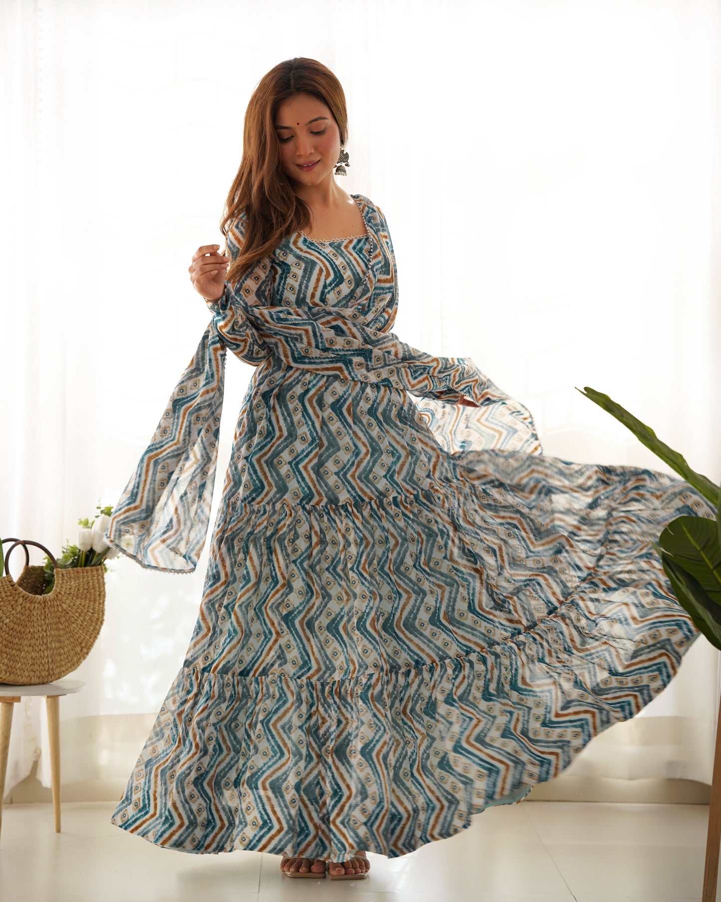 Light Blue Color Soft Georgette Ruffle Style Anarkali Suit By Stylish Ethnic