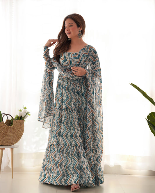 Light Blue Color Soft Georgette Ruffle Style Anarkali Suit By Stylish Ethnic