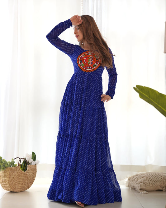 Georgette Embroidered Work Royal Blue Readymade Floor Length Gown By Stylish Ethnic