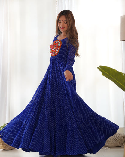 Georgette Embroidered Work Royal Blue Readymade Floor Length Gown By Stylish Ethnic