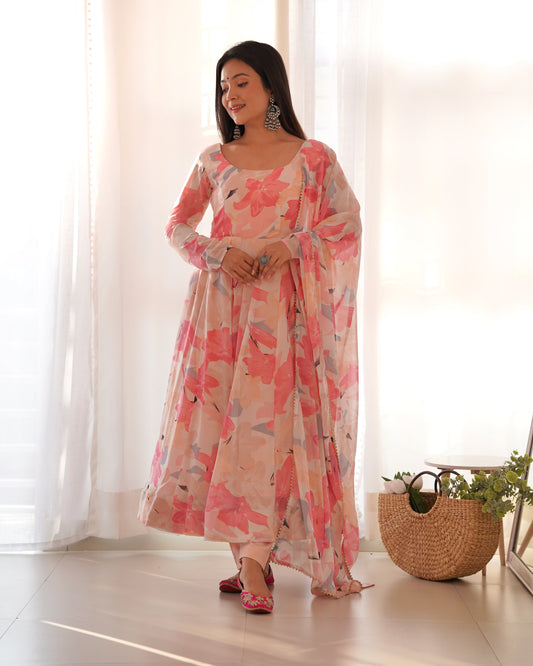 Multicolor Floral Print Faux Georgette Kurta Set By Stylish Ethnic