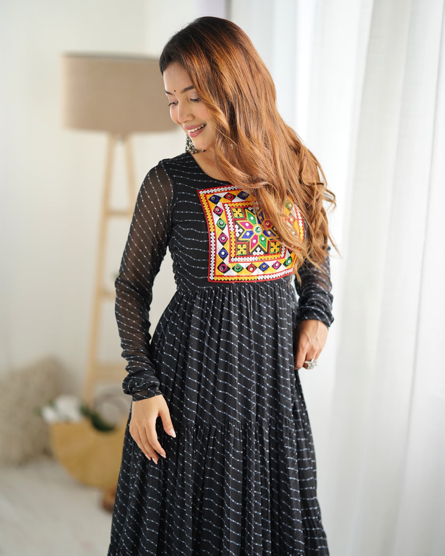 Georgette Embroidered Work Black Readymade Floor Length Gown By Stylish Ethnic