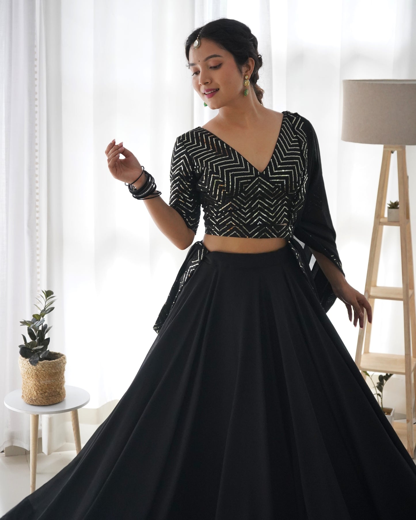 Ravishing Black Sequins Georgette Function Wear Lehenga Choli By Stylish Ethnic