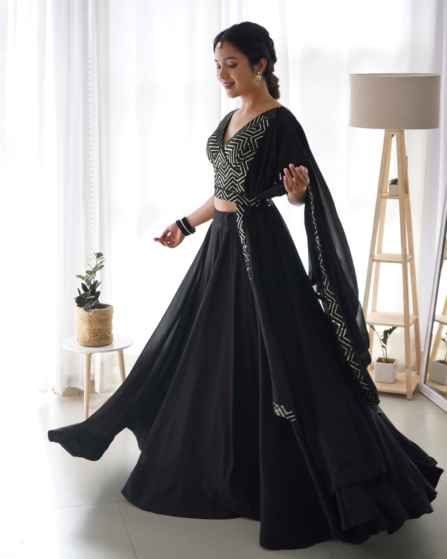 Ravishing Black Sequins Georgette Function Wear Lehenga Choli By Stylish Ethnic