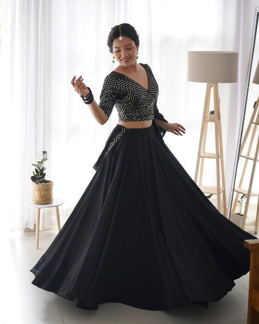 Ravishing Black Sequins Georgette Function Wear Lehenga Choli By Stylish Ethnic