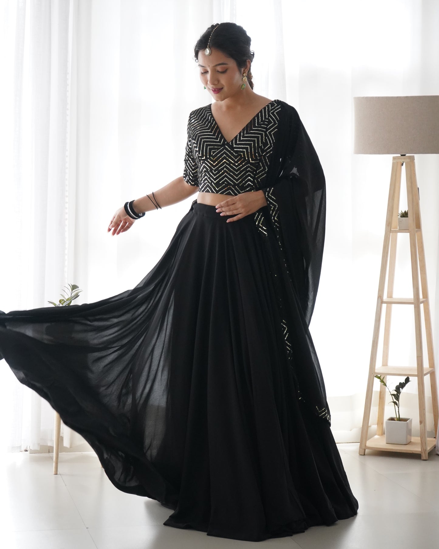 Ravishing Black Sequins Georgette Function Wear Lehenga Choli By Stylish Ethnic