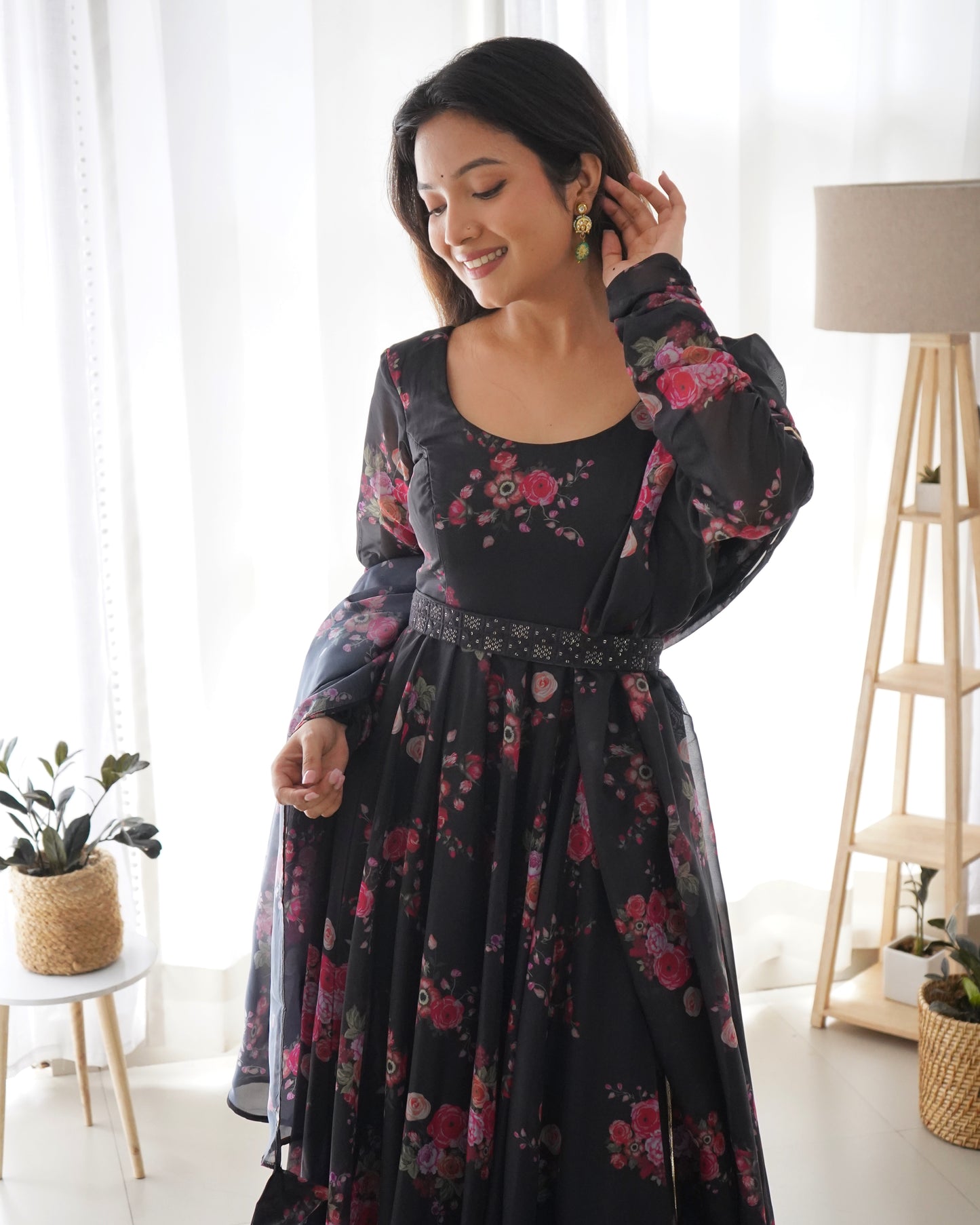 Women Floral Anarkali Black Kurta With Dupatta By Stylish Ethnic