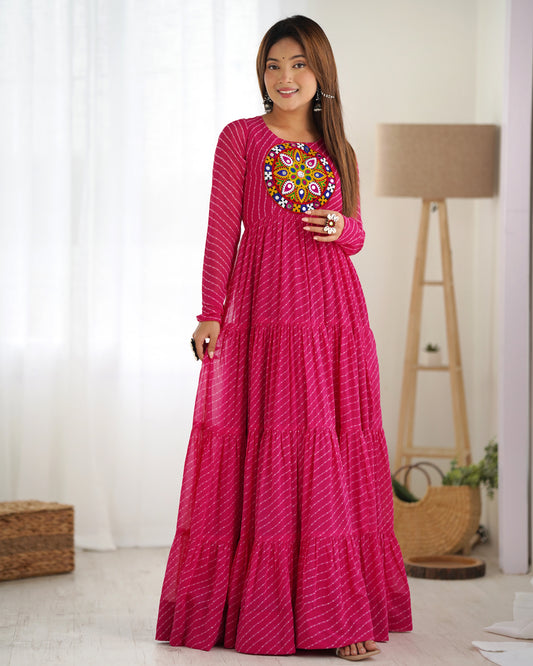 Georgette Embroidered Work Readymade Floor Length Gown By Stylish Ethnic