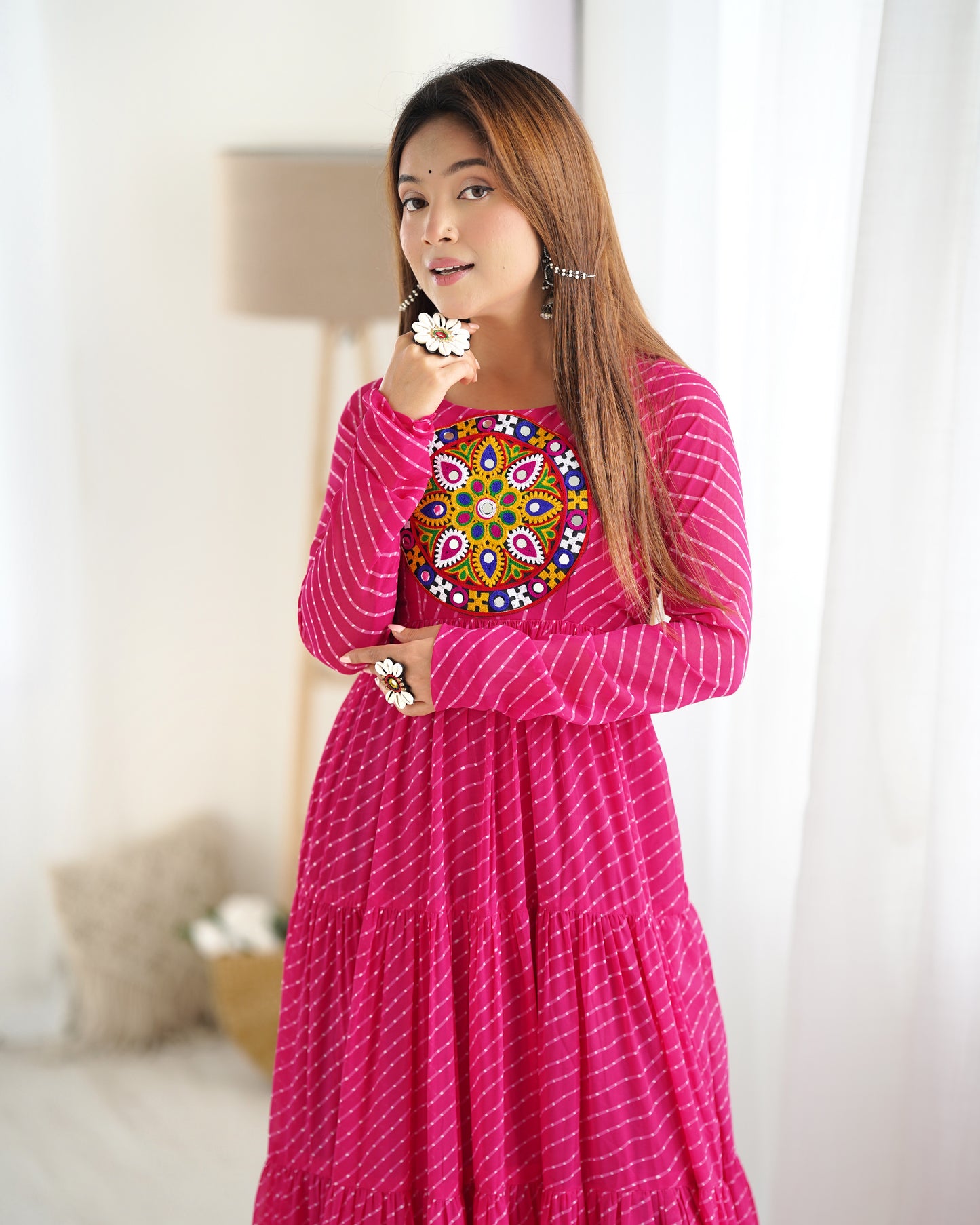 Georgette Embroidered Work Readymade Floor Length Gown By Stylish Ethnic