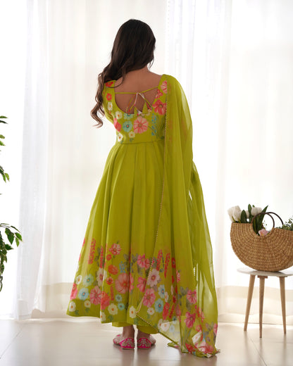 Green Color Organza Silk Three Piece Anarkali Suit By Stylish Ethnic