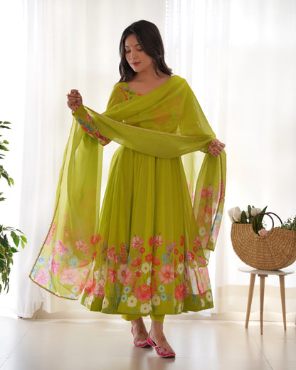 Green Color Organza Silk Three Piece Anarkali Suit By Stylish Ethnic