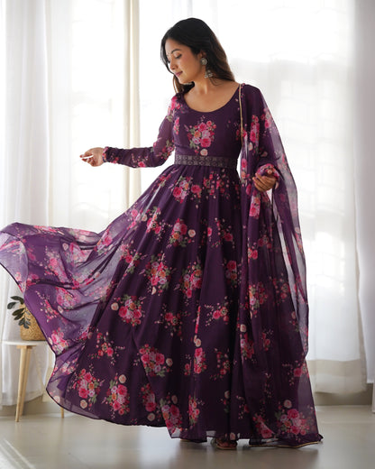 Women Floral Anarkali Purple Kurta With Dupatta By Stylish Ethnic