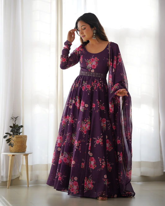 Women Floral Anarkali Purple Kurta With Dupatta By Stylish Ethnic