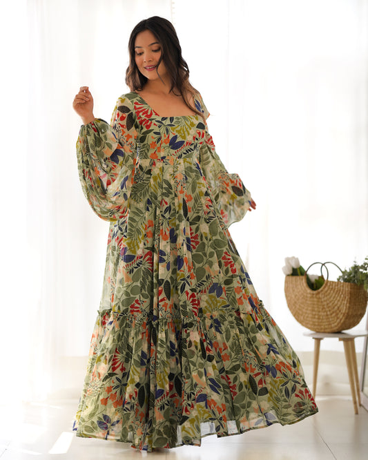 Pure Soft Faux Georgette Floral Printed Flaired Gown By Stylish Ethnic