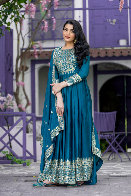 Heavy Chinon Silk Anarkali with 5mm Embroidery Sequins Work & Matching Dupatta – Ready to Wear Elegant Ethnic Outfit