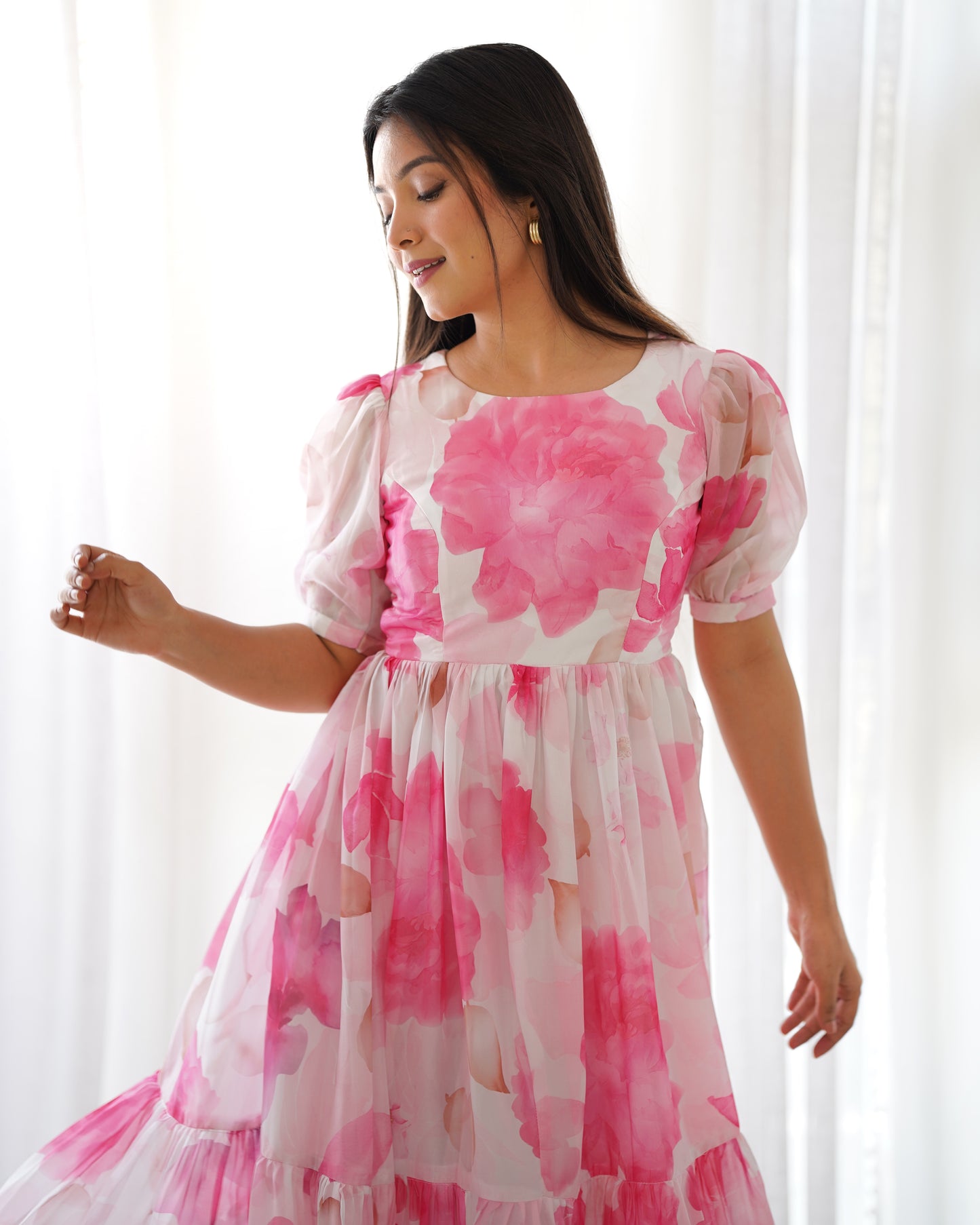 Organza Silk Floral Print Dress By Stylish Ethnic