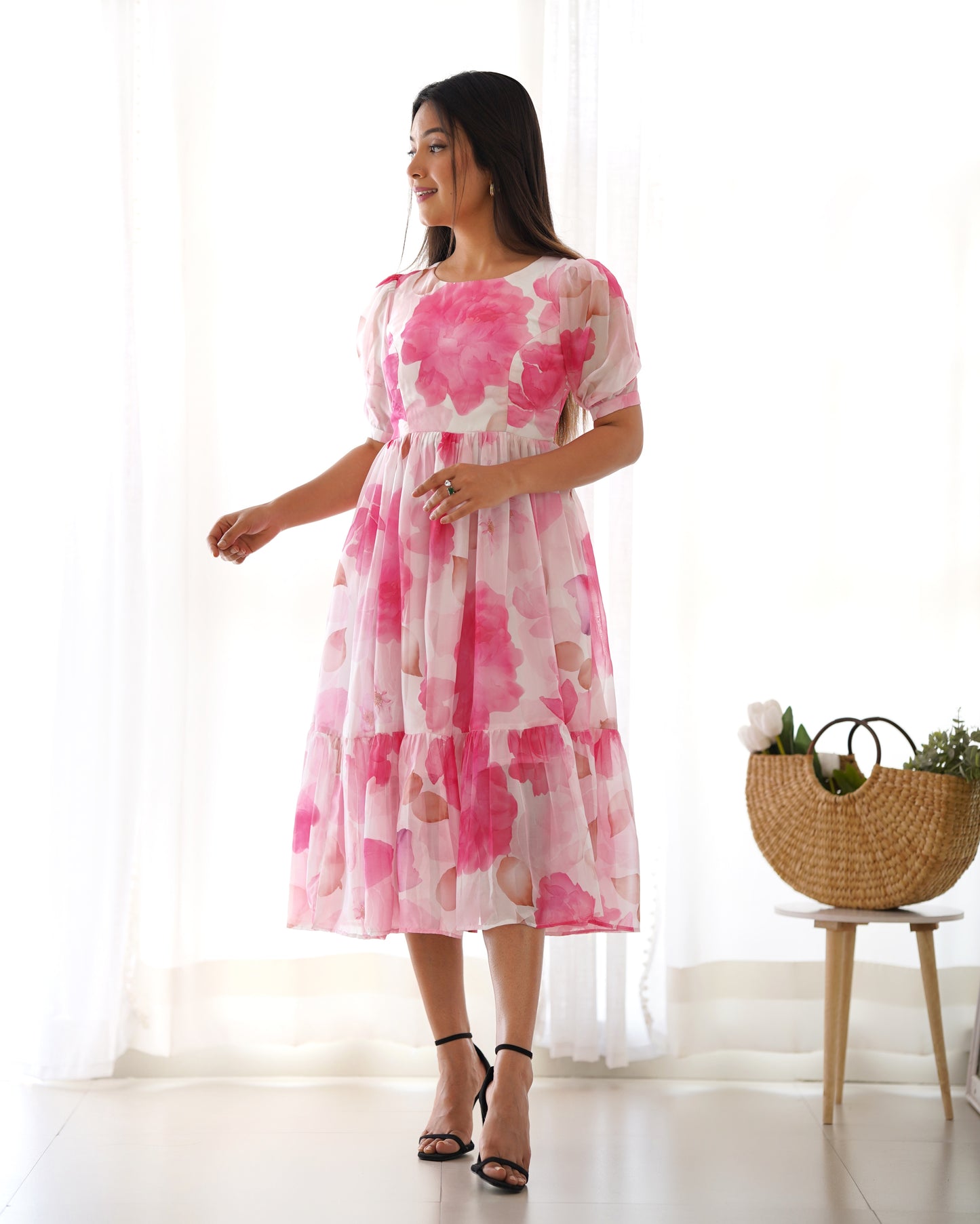 Organza Silk Floral Print Dress By Stylish Ethnic