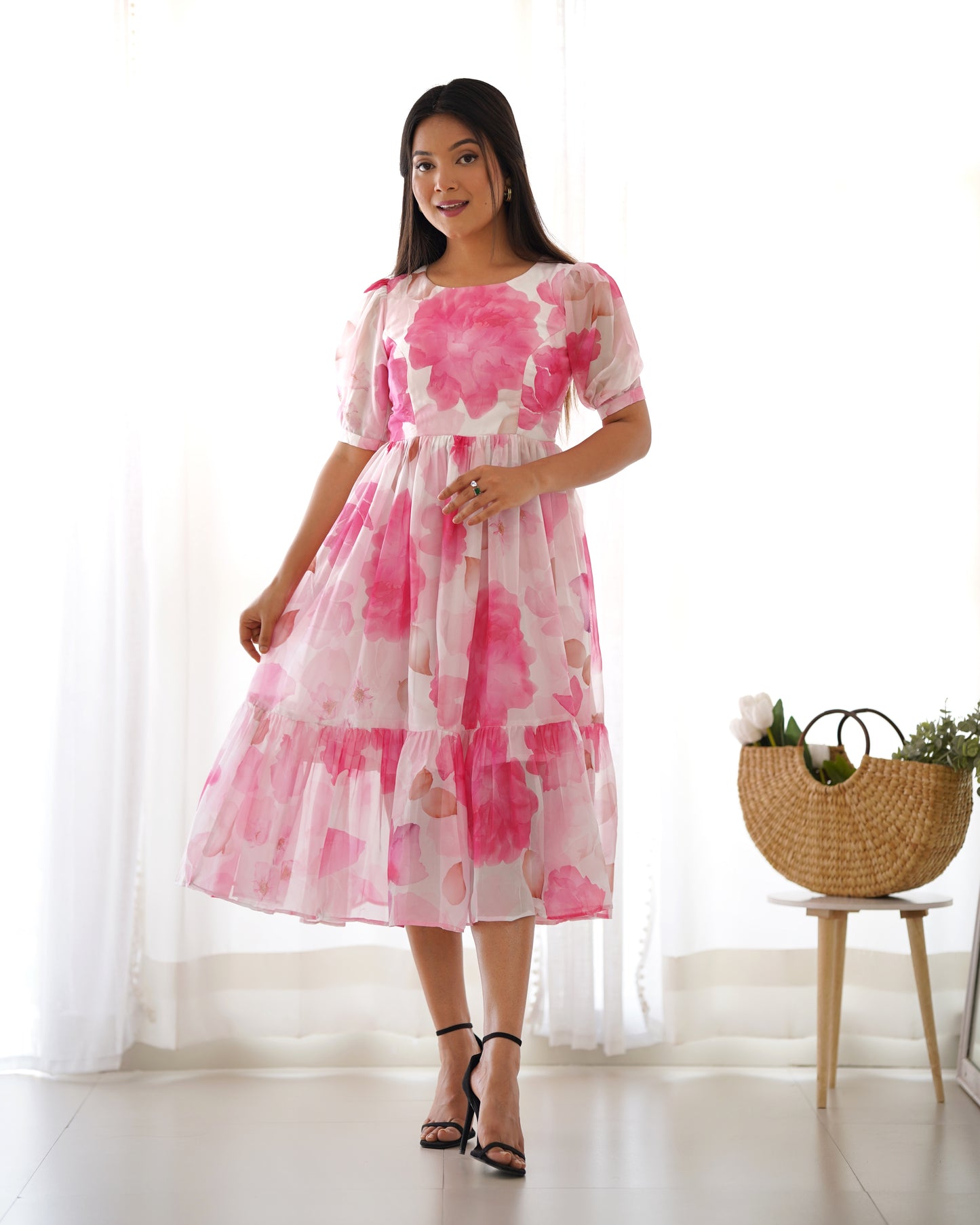 Organza Silk Floral Print Dress By Stylish Ethnic