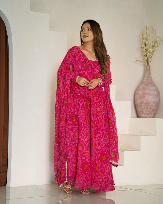 Rani Pink Bandhej Anarkali Gown Collection