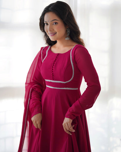 Fascinating Rani Pink Georgette Festival Wear Gown With Dupatta By Stylish Ethnic