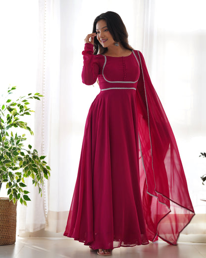 Rose Pink Color Georgette Three Piece Anarkali Suit By Stylish Ethnic