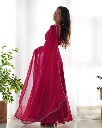 Rose Pink Color Georgette Three Piece Anarkali Suit By Stylish Ethnic