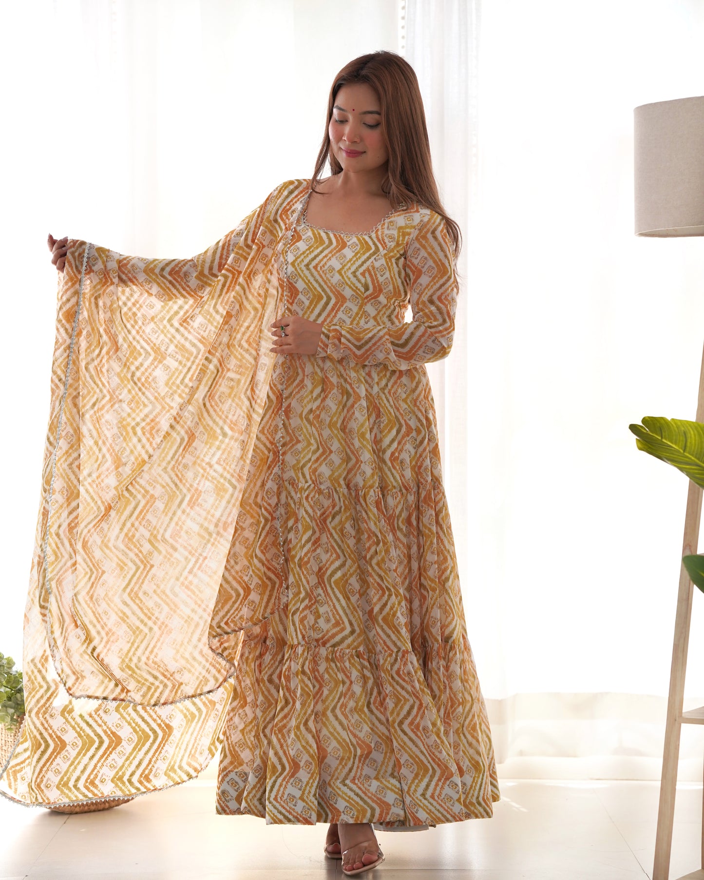 Light Yellow Color Soft Georgette Ruffle Style Anarkali Suit By Stylish Ethnic