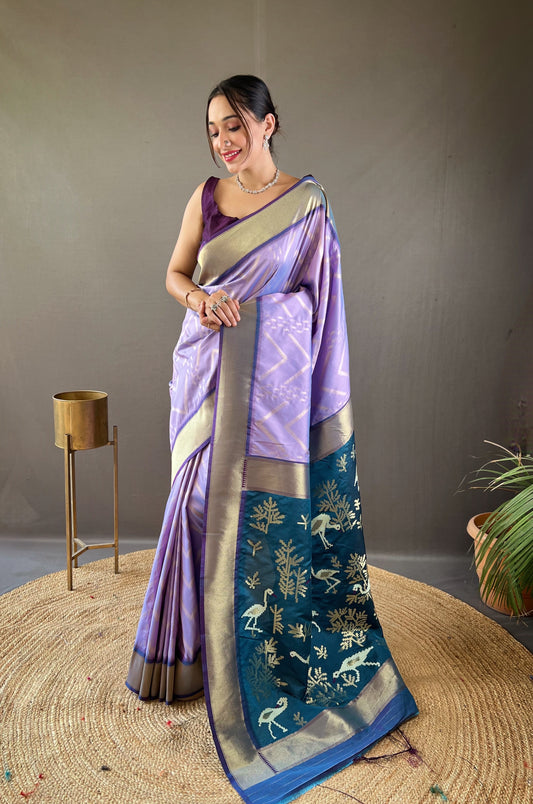 Bright Lavender Soft Banarasi Silk Saree