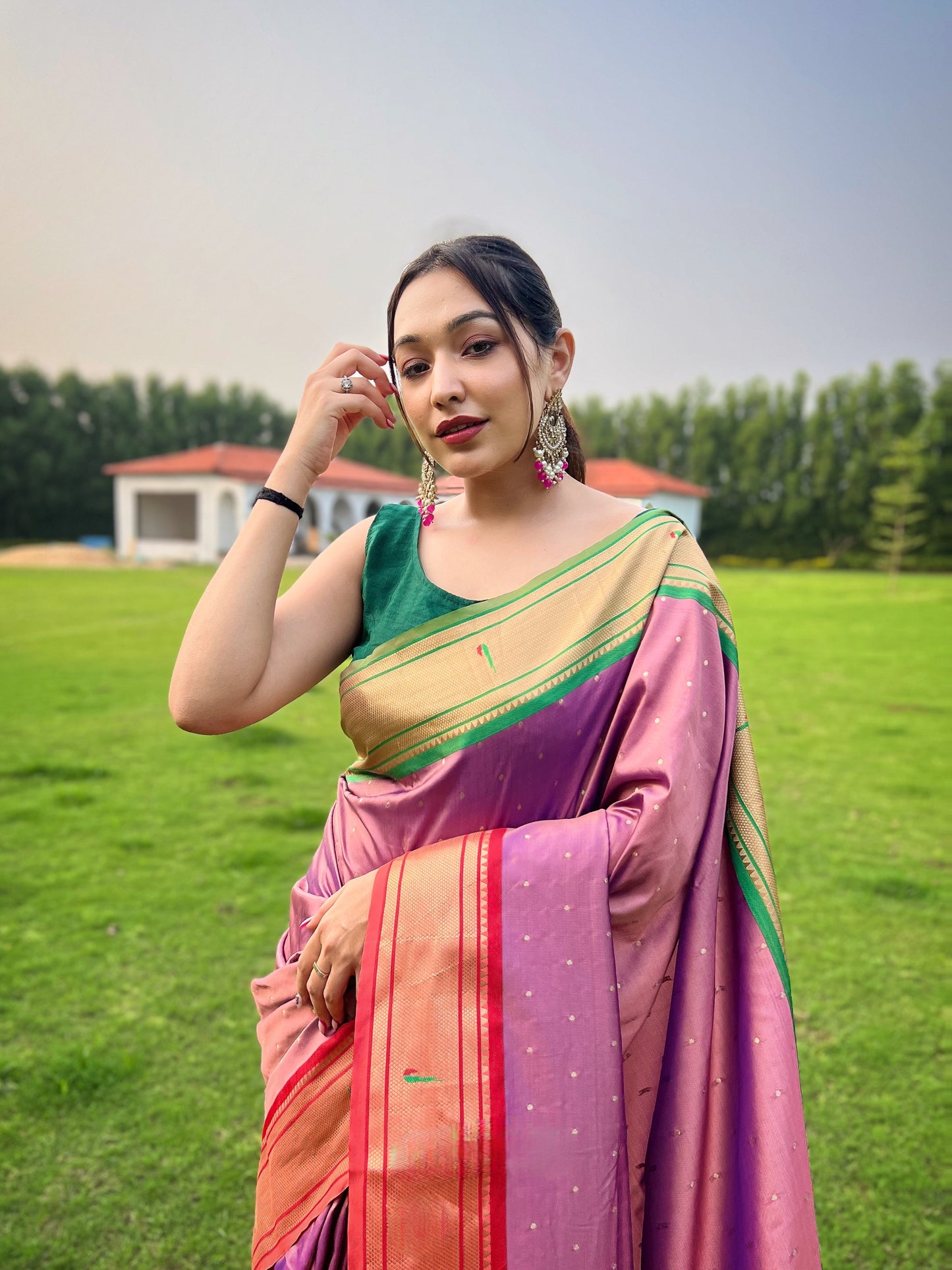 Lavender Weaved Zari Paithani Broad Border Silk Saree