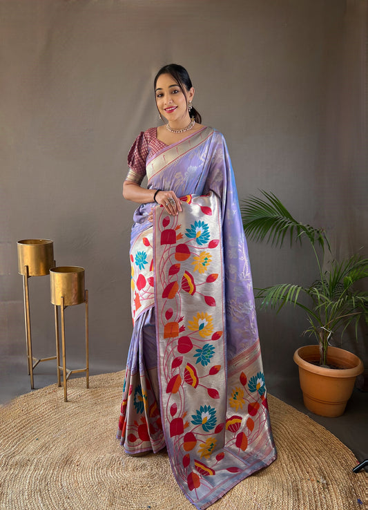 Lavender Woven Silk Saree Set